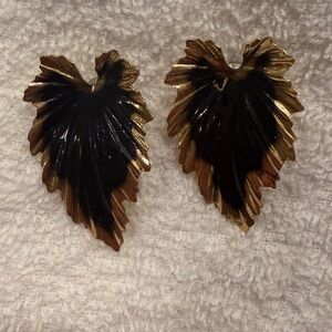 Gold and Black Leaf Earrings